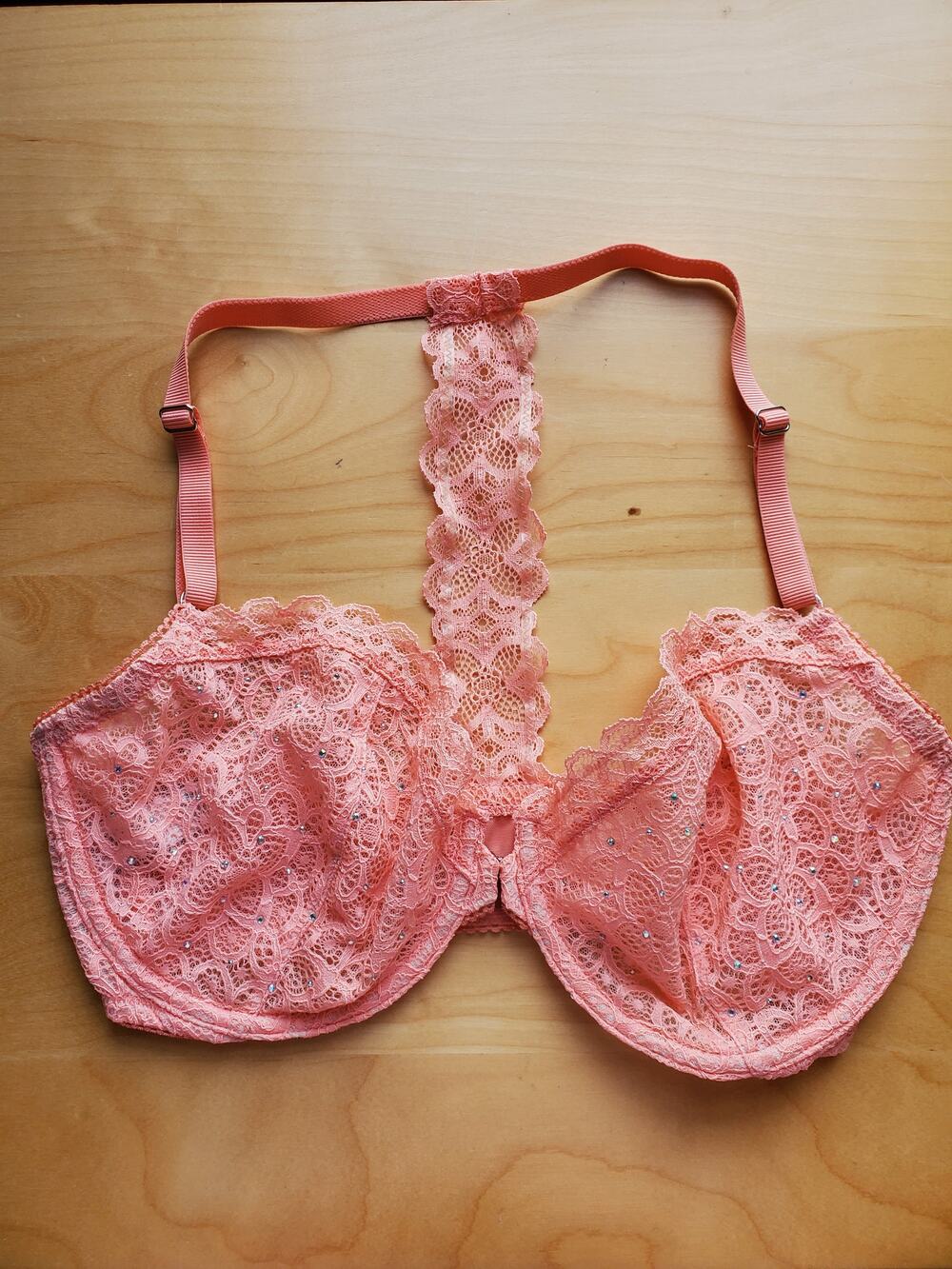 VS VICTORIA'S SECRET Dream Angels Sequin Racerback Unlined Demi Baste BRA 34DD